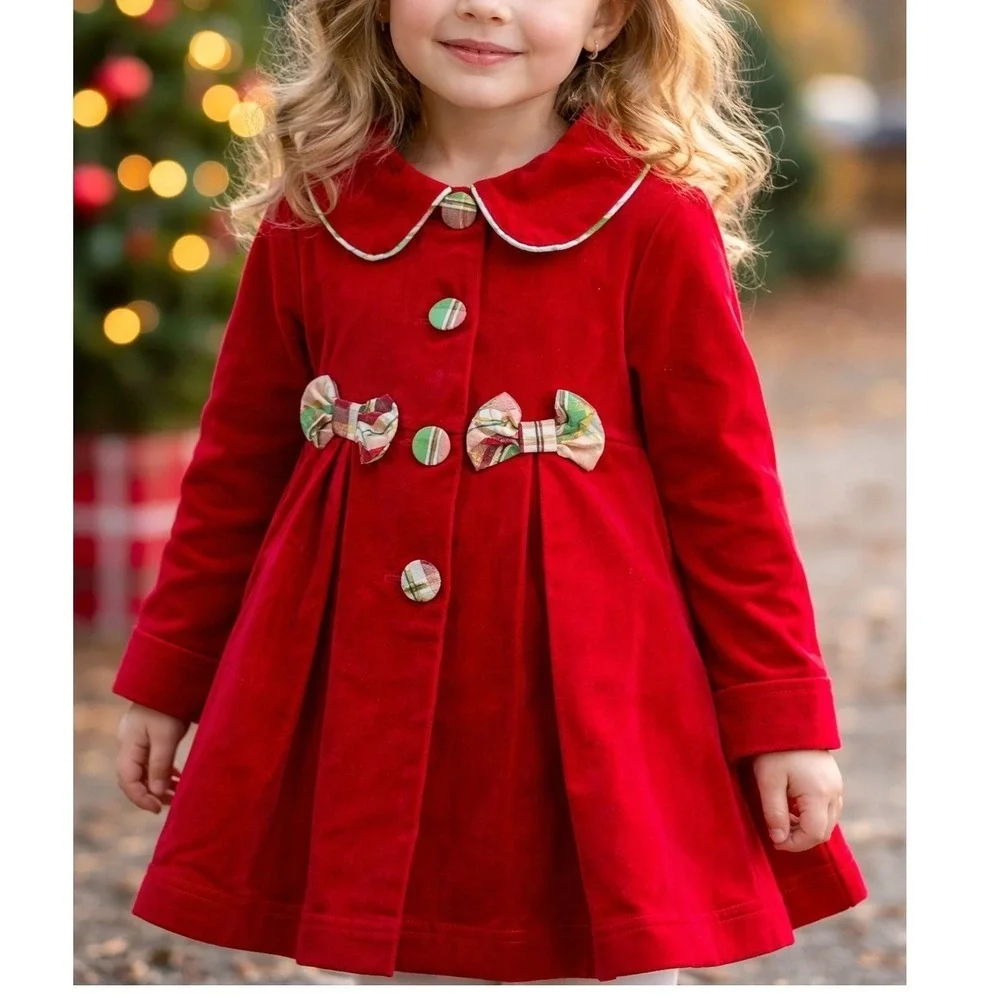 Blueberry Boulevard Girls Red Velvet Holiday Coat Dress Size 5T‎ EUC